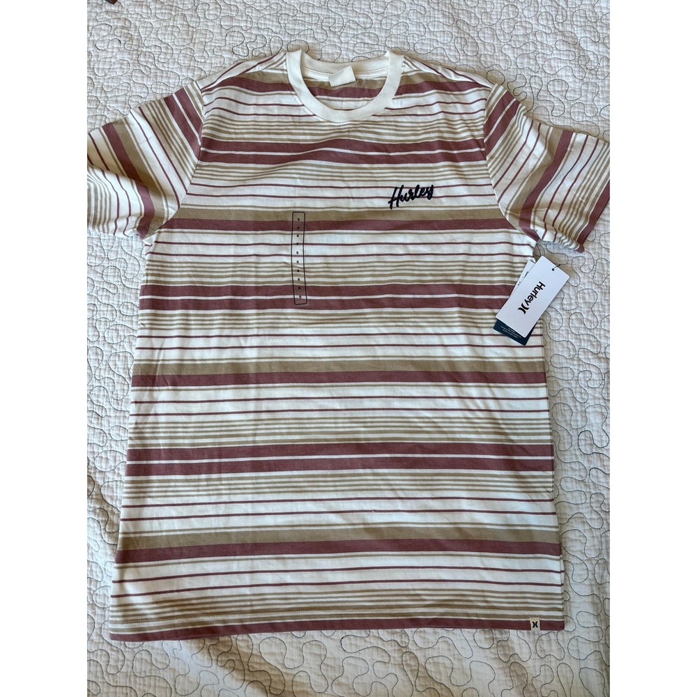 Hurley Mens Naturals Stripe Short Sleeve Mauve Tan T-Shirt Size Small